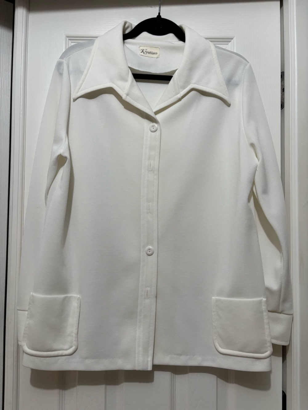 1960s Kreations Dagger Collar White Poly Pant Set